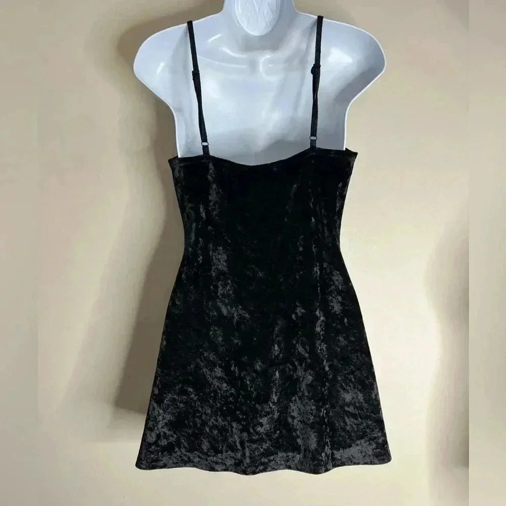 Vintage Victoria’s Secret Crushed Velvet Slip Dress Mini Small Black 90s 2000s - Picture 4 of 13